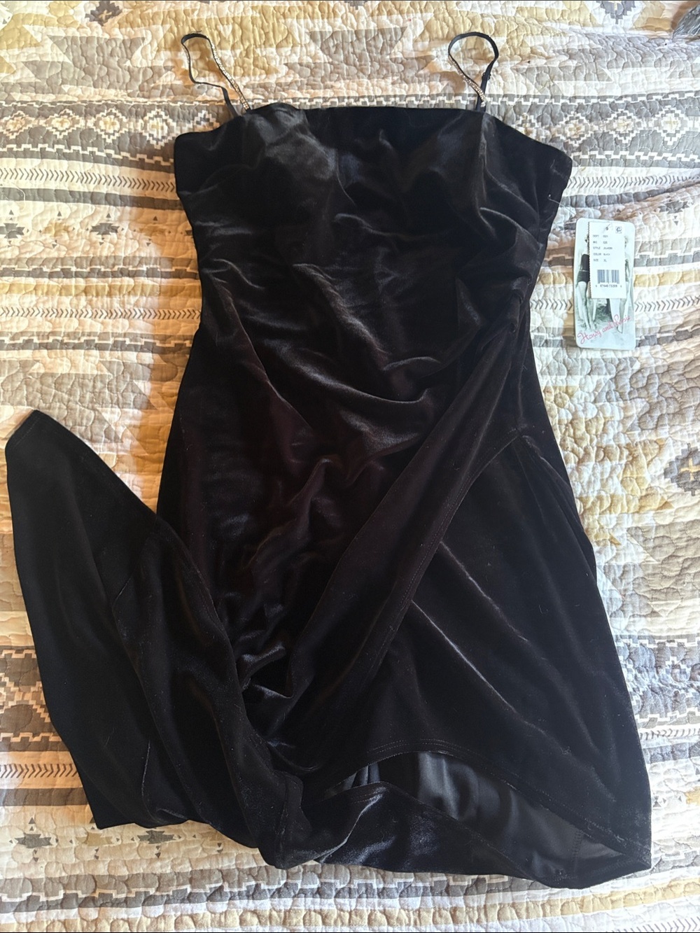 Honey and Rosie by Dillard’s BNWT Black Velvet Ruched Asymmetrical HiLo Dress XL